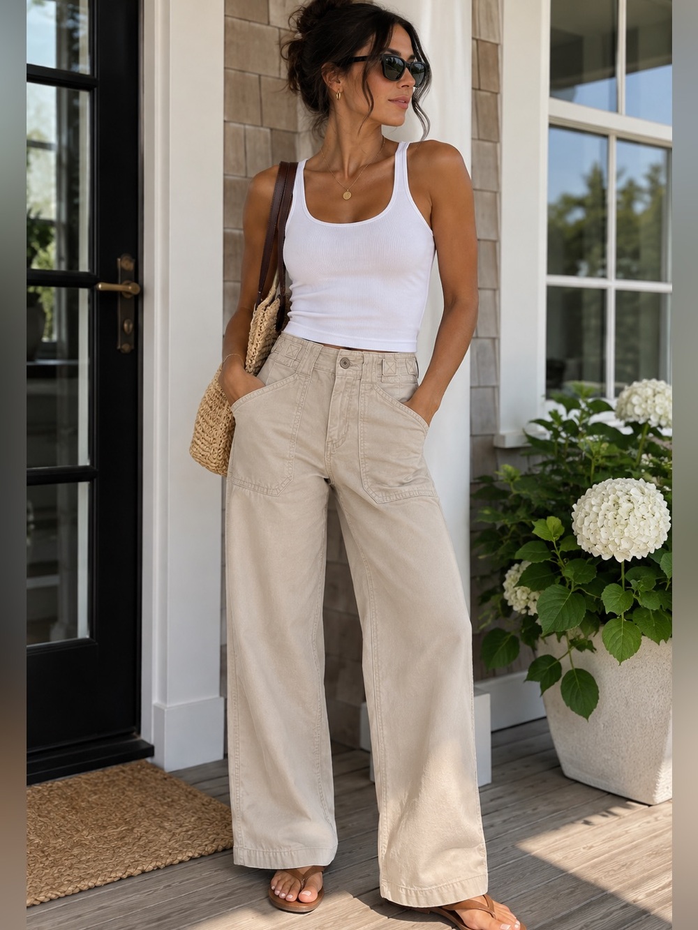 American Eagle Stovepipe Utility Pants 00/24 High Rise Wide Leg Beige NWT